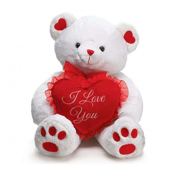 Cute 18 Inch White Teddy Bear holding red I Love You Heart